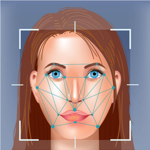 面部识别系统概念。人脸识别. 人脸识别。3d 扫描